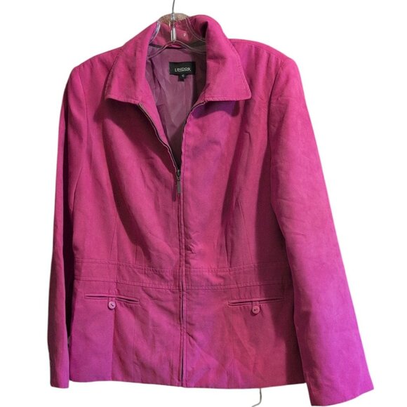 LINDOR Jacket Office Suit Pink Suit Blazer in a Suede with Pockets Full zip up - Picture 1 of 7